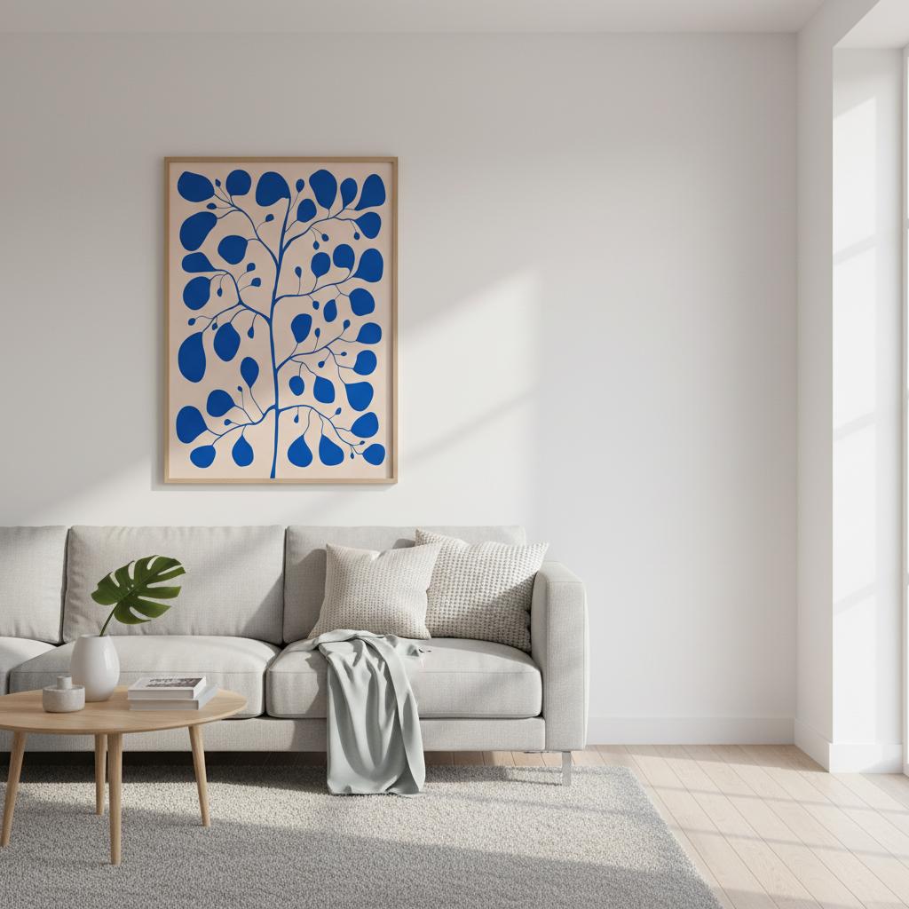 Botanisk Pilea Poster i Blå & Rosa – Modern Växtillustration