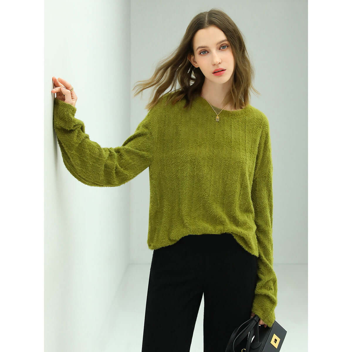 Baggy Trumpet Sleeved Textured Stripe Knit Top-3