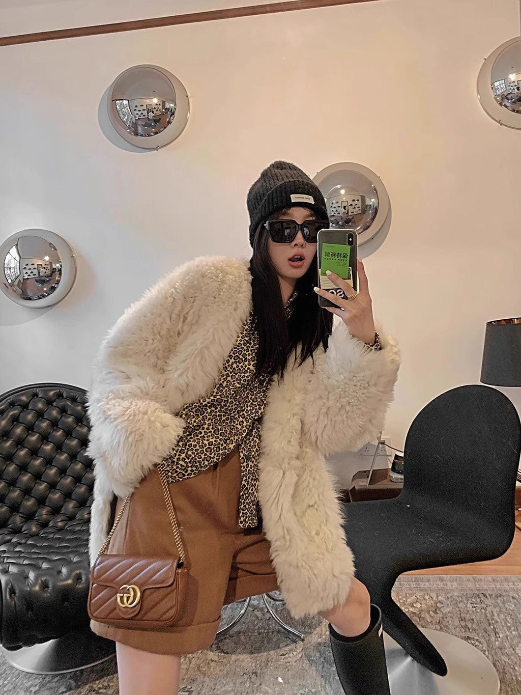 Peach Sheepskin Coat for Winter