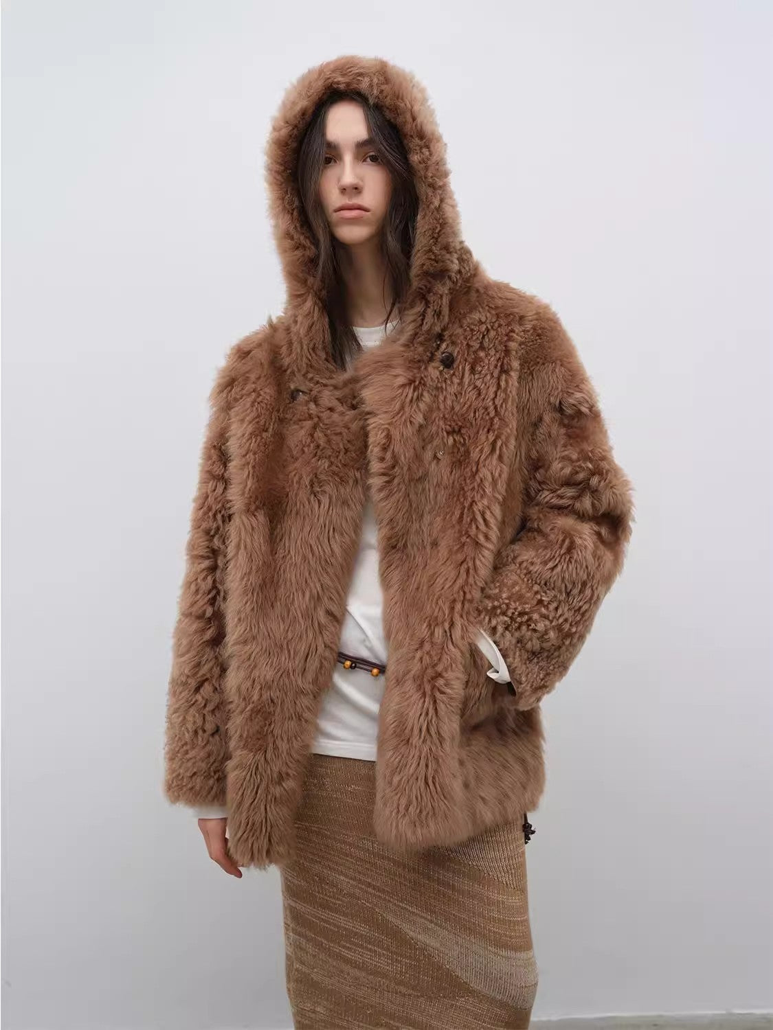 Clouds of smoke become rain Imported Tuscan hooded sheepskin