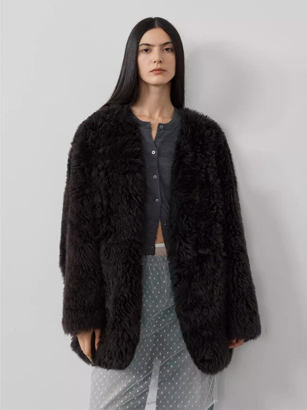 Peach Sheepskin Coat for Winter