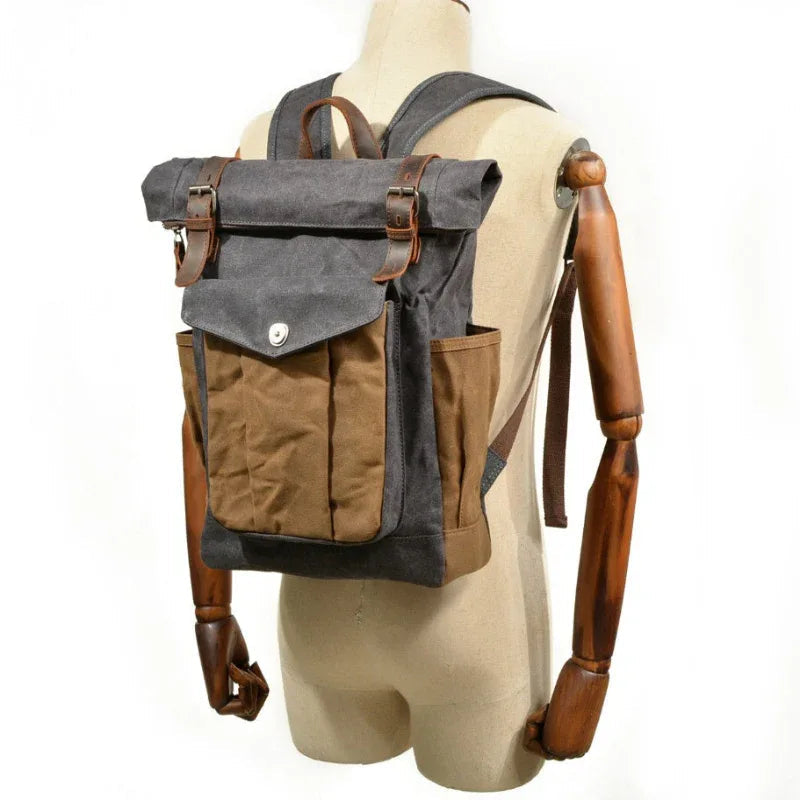 Oil wax Canvas Mountaineering Hiking Camping Bag School Unisex Backpack