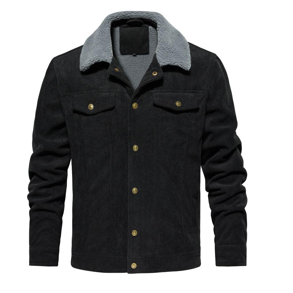 Men's Corduroy Jacket Winter Sherpa Lined Warm Thick Cargo Coat With 5 Pockets