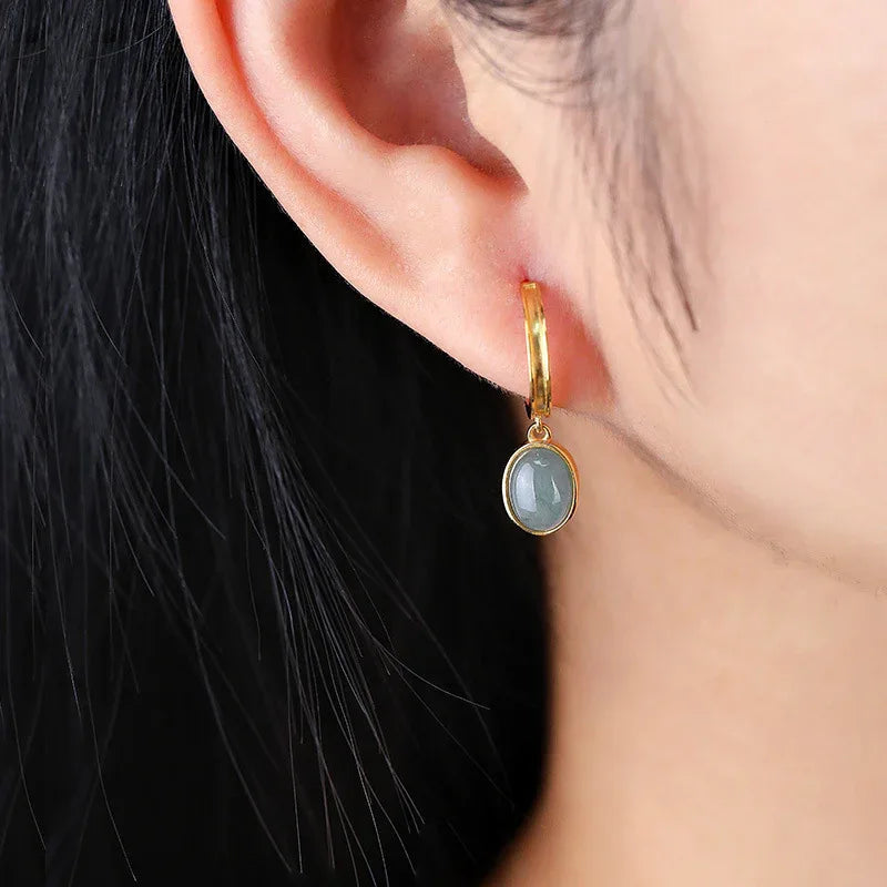 Women's 925 Silver & Natural Jasper Gemstone Earrings