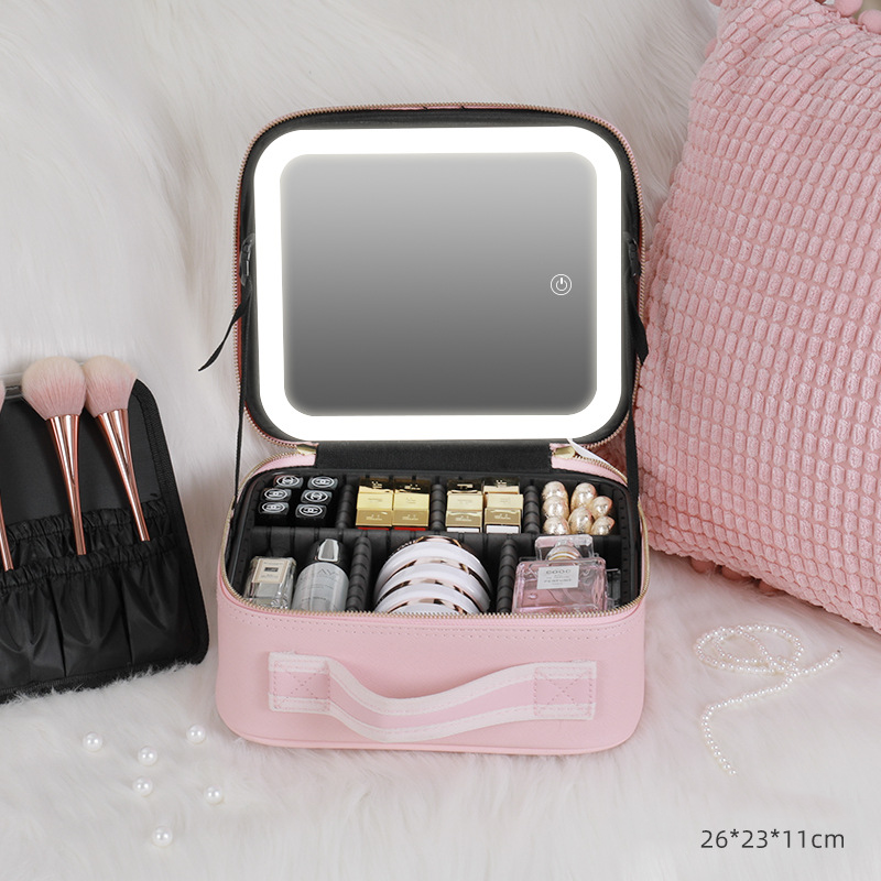 Trousse de toilette avec lumière LED et miroir pleine page