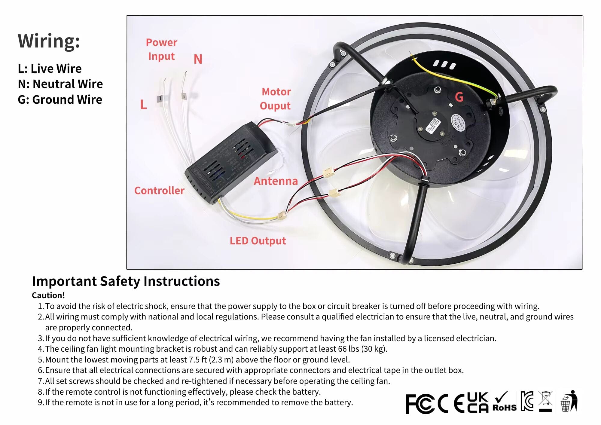 55W Takfläkt med LED-Belysning – Modern Design för Hem och Sovrum