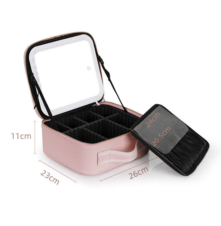 Trousse de toilette avec lumière LED et miroir pleine page