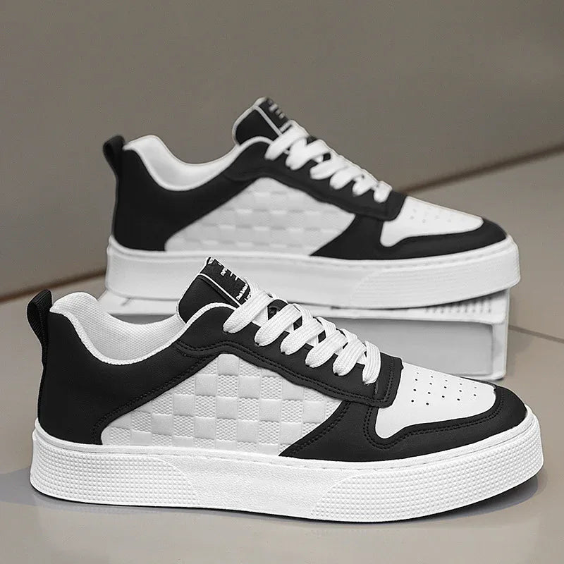 Casual Lace-Up Sneakers Men Fashion Breathable Plaid Flat Shoes