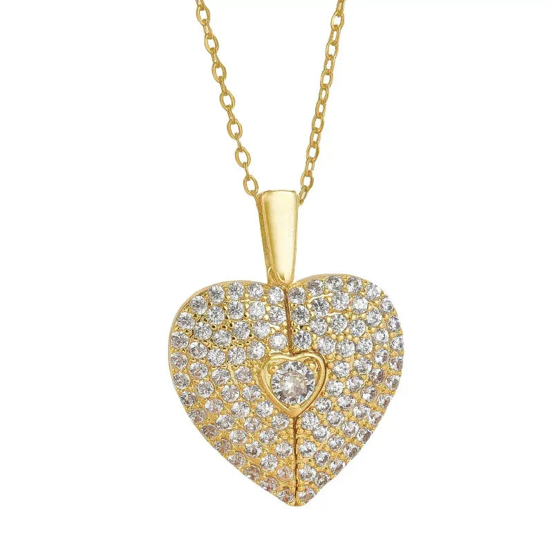Women's Heart Opening And Closing Necklace Wings Pendant Clavicle Chain Jewelry