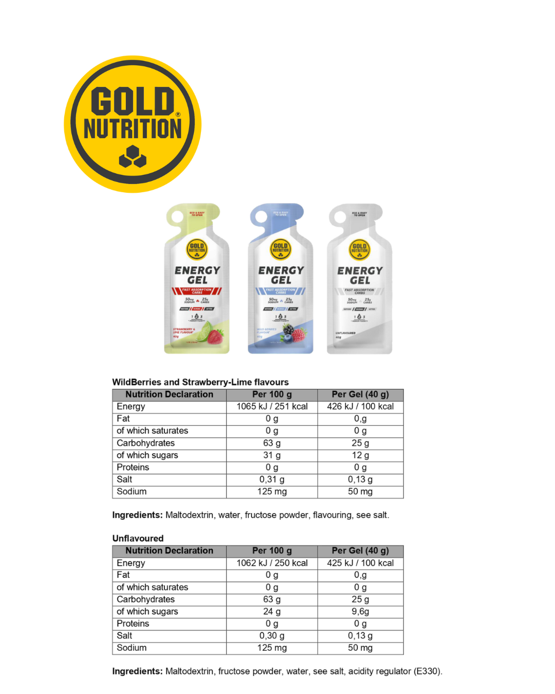 ENERGY GEL - Snabb Energi pour l'entraînement physique