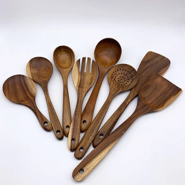 Ensemble d'ustensiles en bois de teck fait à la main