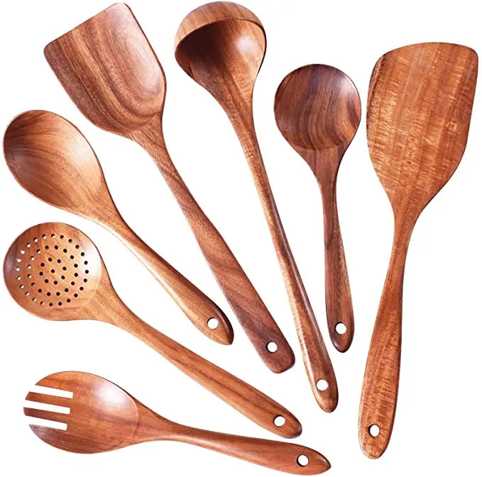Ensemble d'ustensiles en bois de teck fait à la main