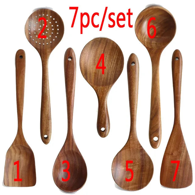 Ensemble d'ustensiles en bois de teck fait à la main