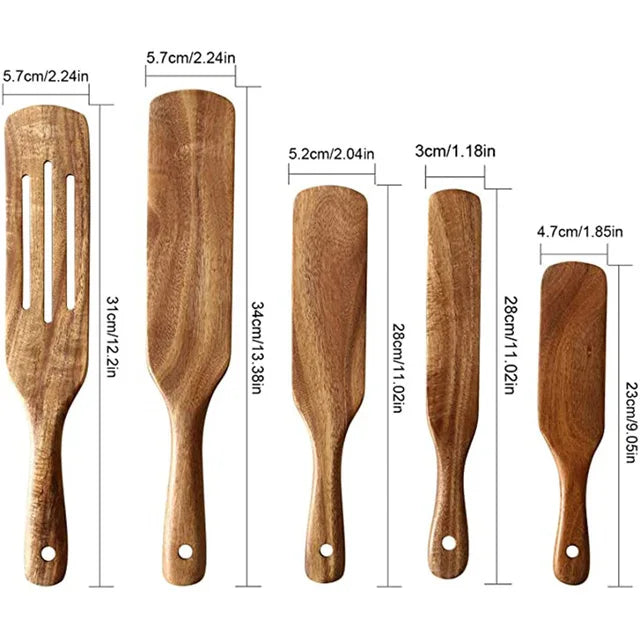 Ensemble d'ustensiles en bois de teck fait à la main