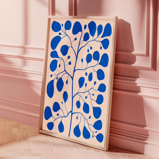 Botanisk Pilea Poster i Blå & Rosa – Modern Växtillustration