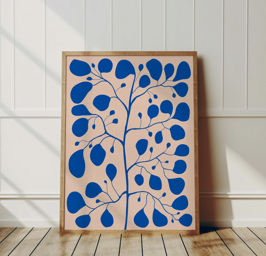 Botanisk Pilea Poster i Blå & Rosa – Modern Växtillustration