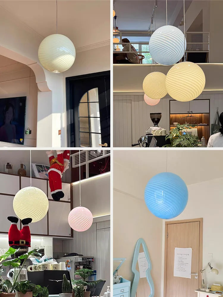 Lampe suspendue tourbillonnante en verre soufflé à la main – Design d'inspiration vintage