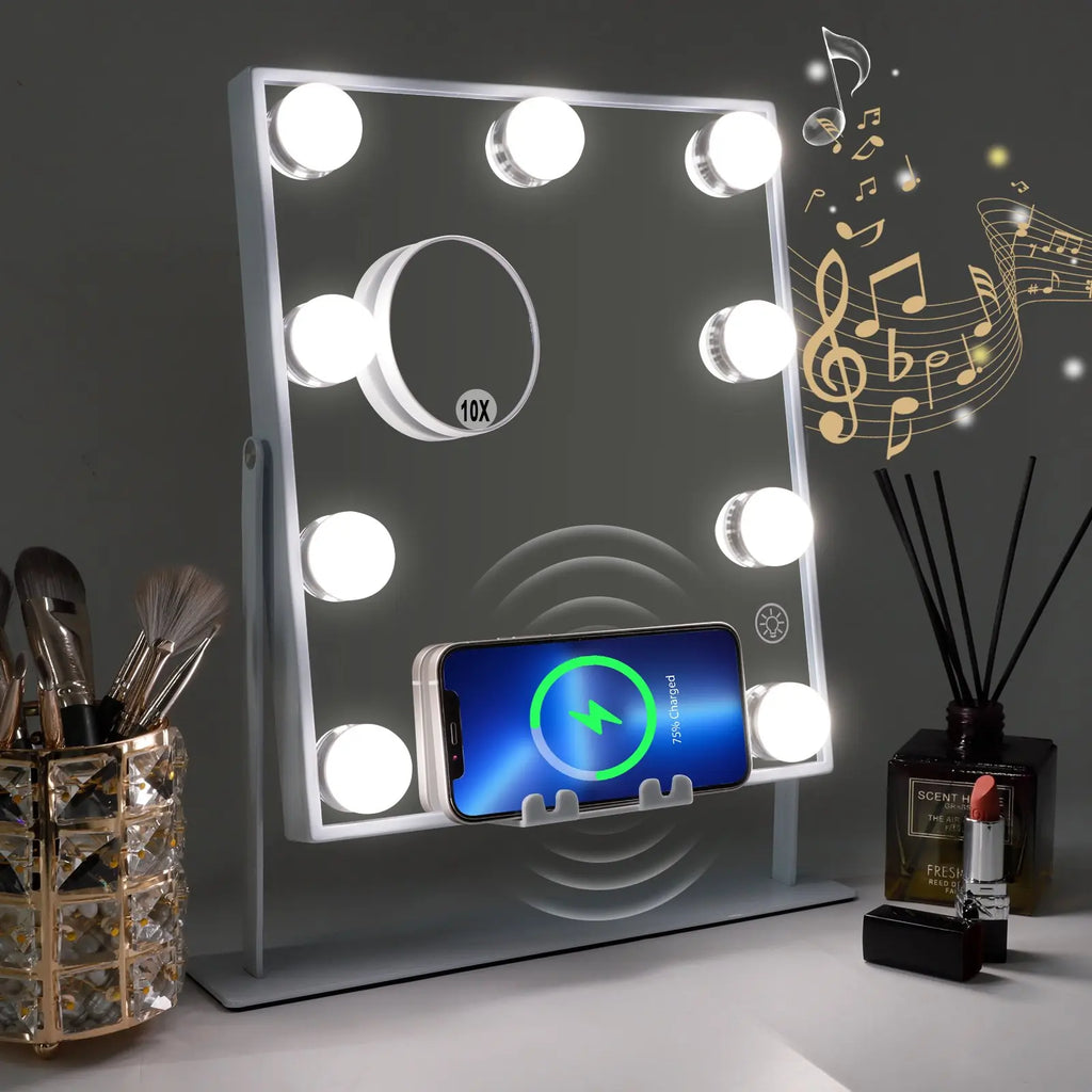 Miroir de courtoisie lumineux Bluetooth avec charge sans fil