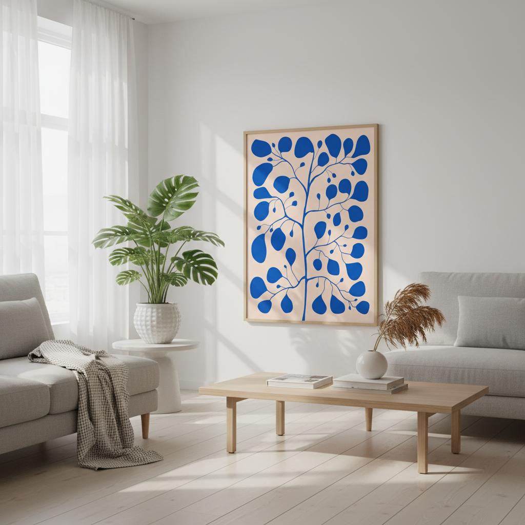 Botanisk Pilea Poster i Blå & Rosa – Modern Växtillustration