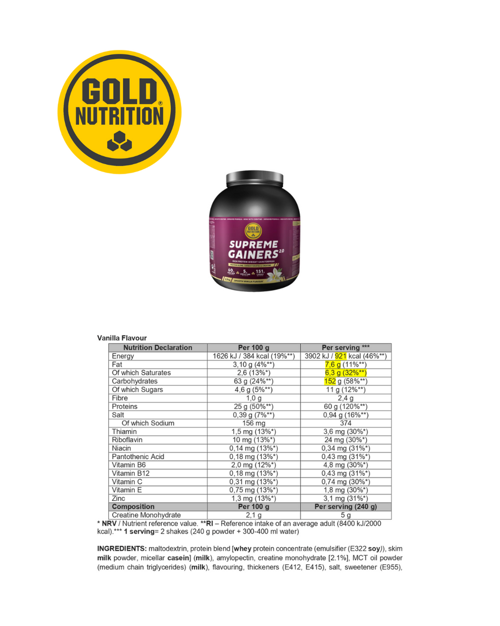 SUPREME GAINERS 2.9KG