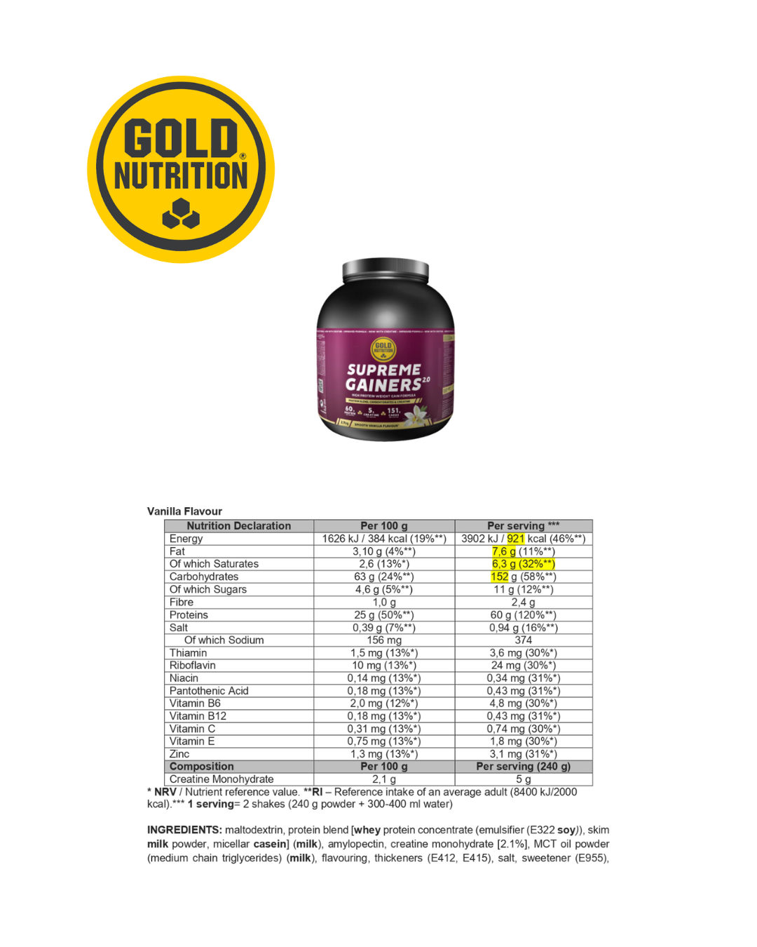 SUPREME GAINERS 2.9KG