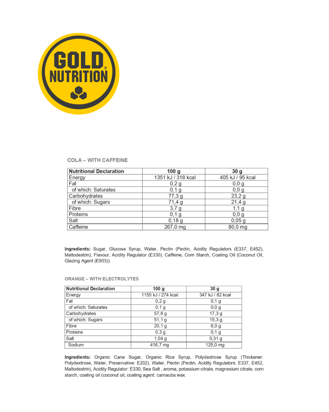Jelly Bar GoldNutrition® – Énergie et geléform pour les aliments (15 x 30 g)