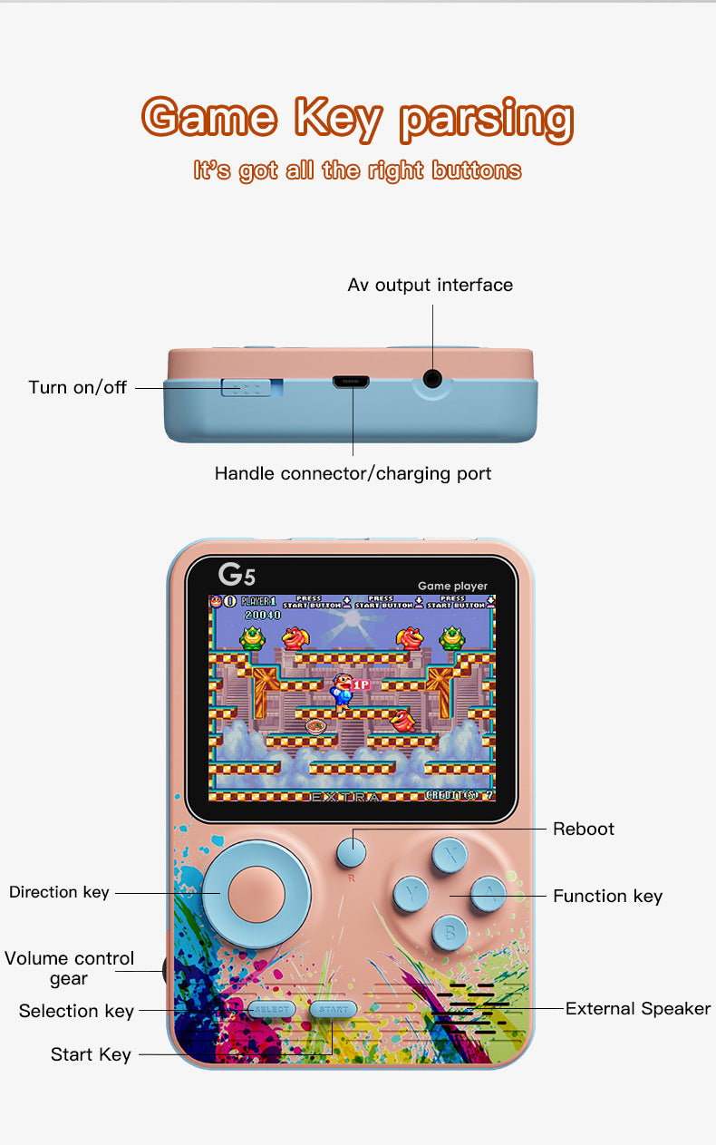 NNEDSZ G5 Retro Handheld Game Console with 500 Classic Games - Pink