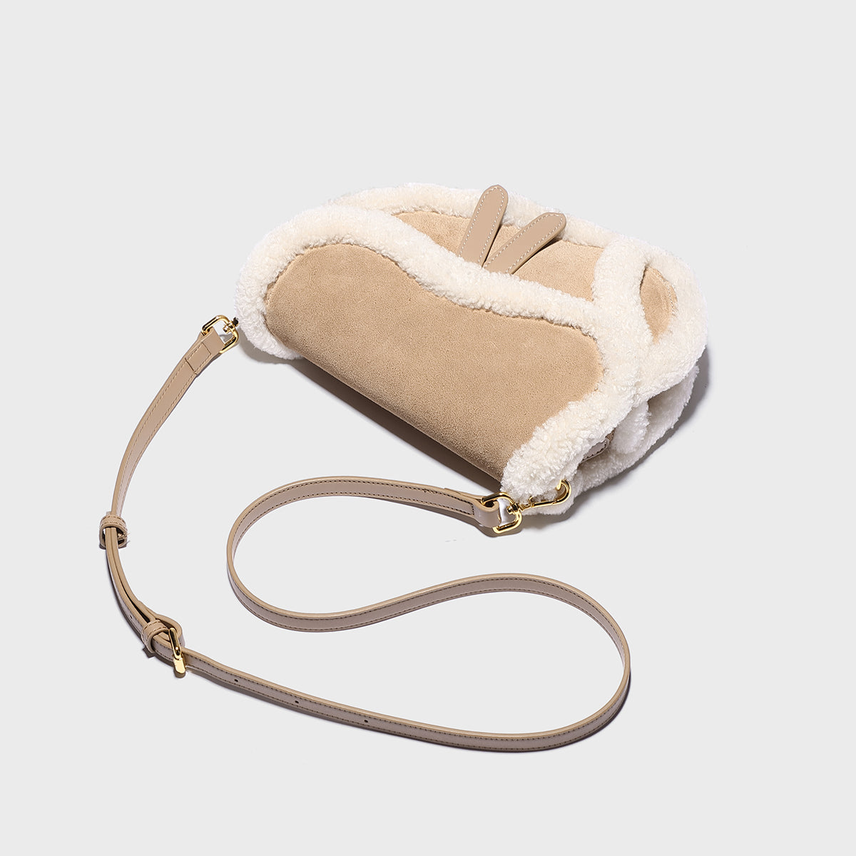 Apricot Beige Furry Saddle Shoulder Bag-4