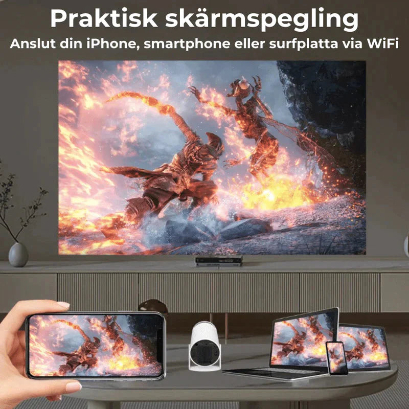 Bärbar 4k WIFI-projektor med Android 10, iOS kompatibel