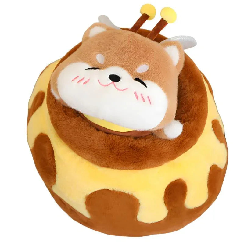 Bee-Capybara And Bee-Shiba Inu Doll Plush Toys With Plush Honey Jar