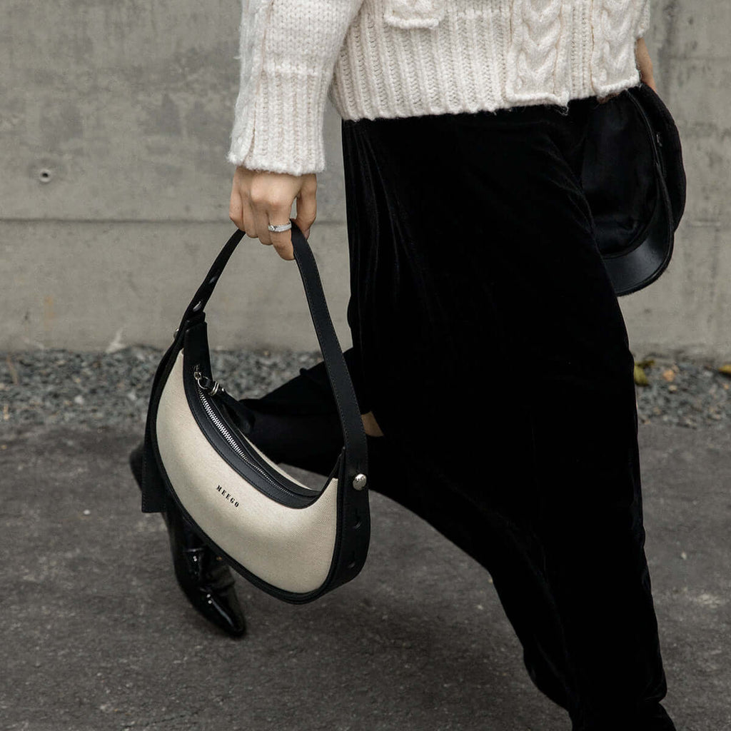 Black and White Crescent Bag-4