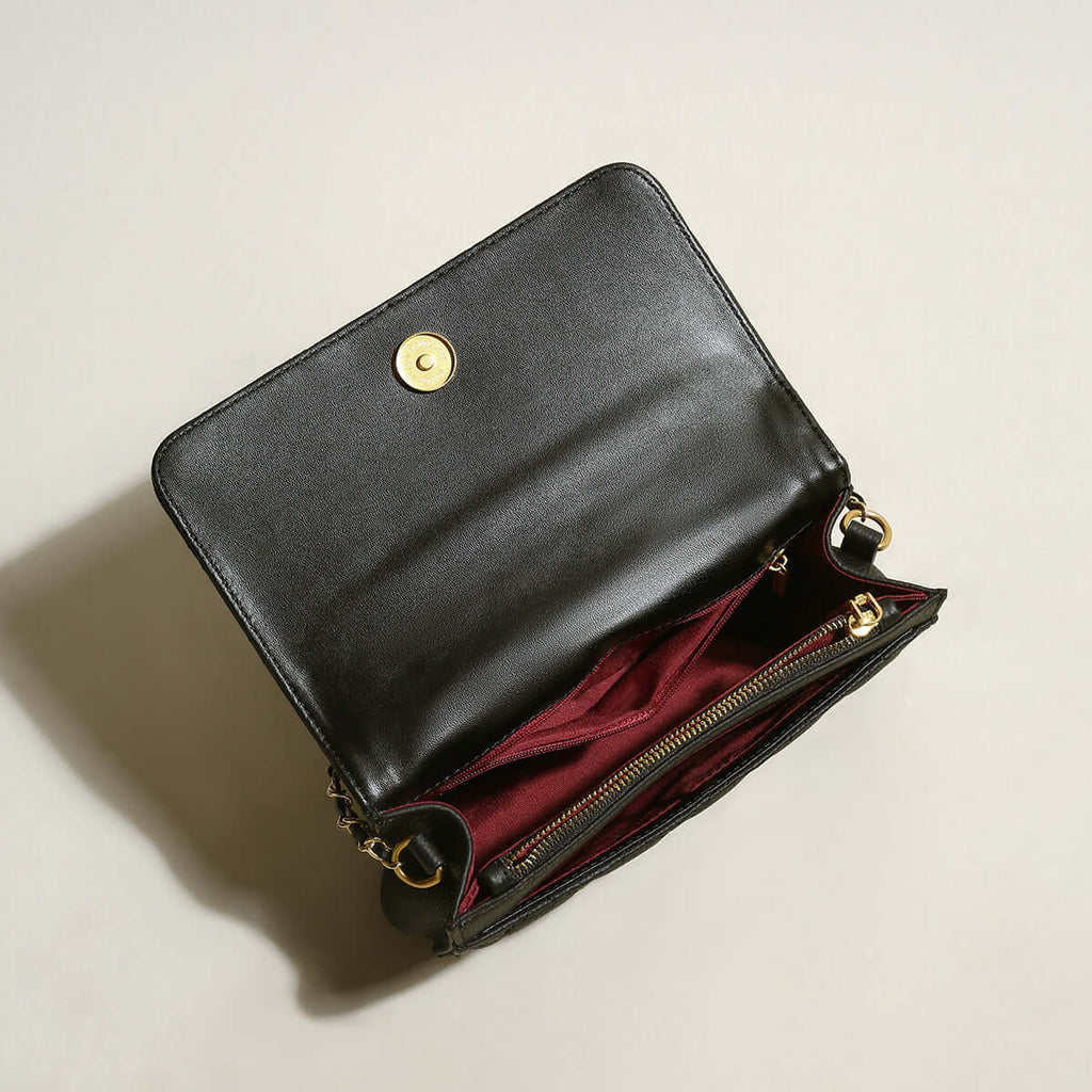 Black Quilted Bag with Golden Cylinder Chain Straps-2