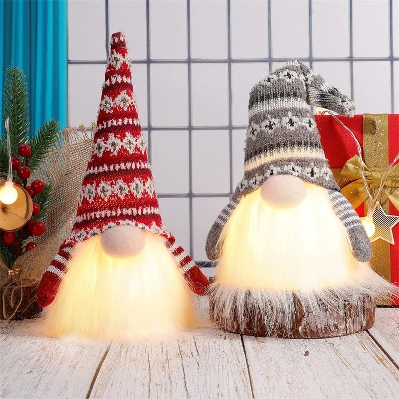 Christmas Decoration Luminous Glowing Beard Santa Figurine Doll Ornaments