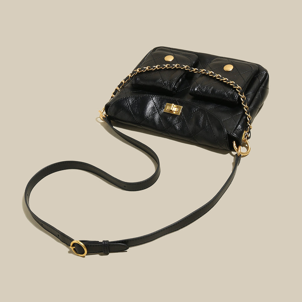 Double Top Handle Leather Bag with Detachable Shoulder Straps-3