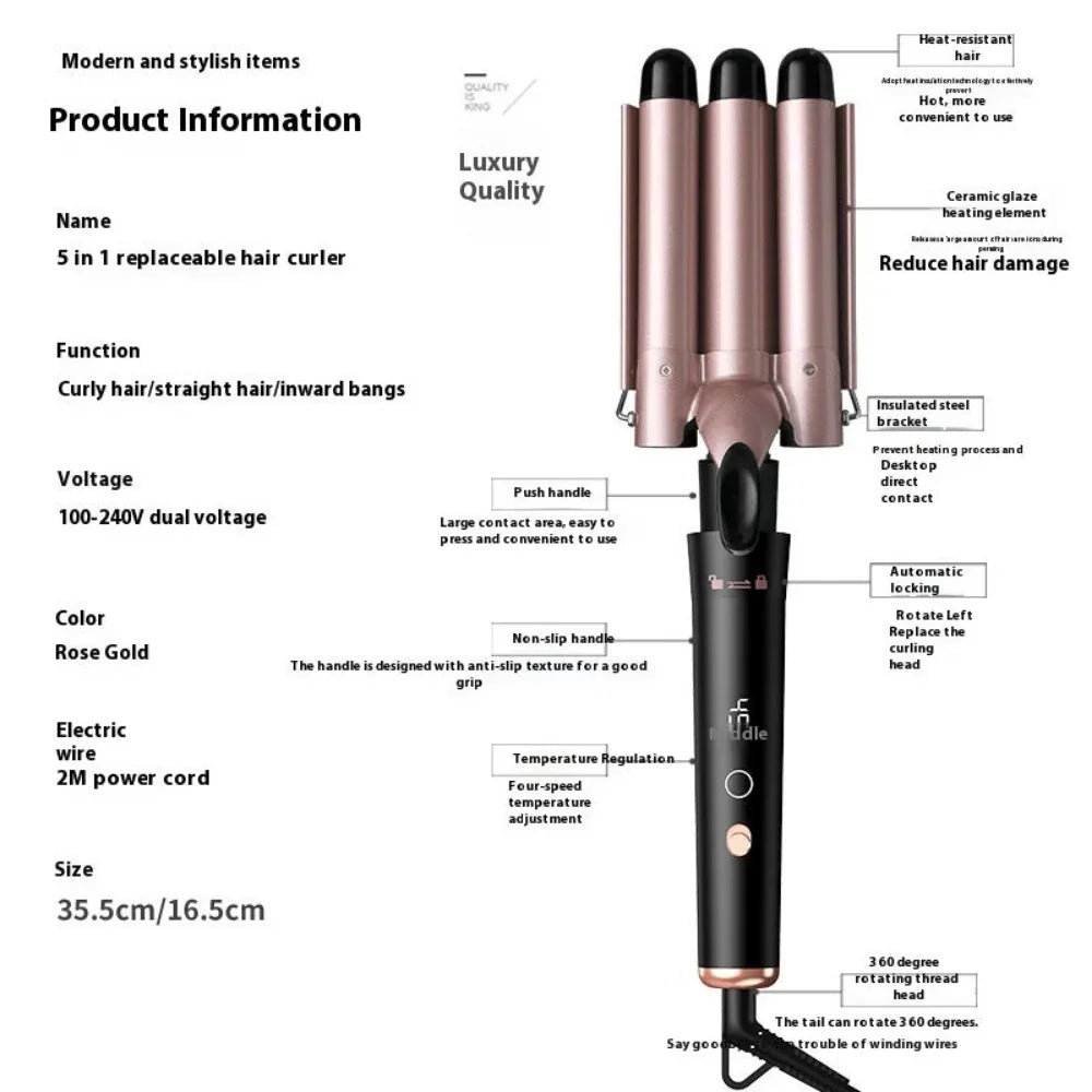LCD Screen Four Adjustable Temperature Levels Hair Curler Women's Curling Iron
