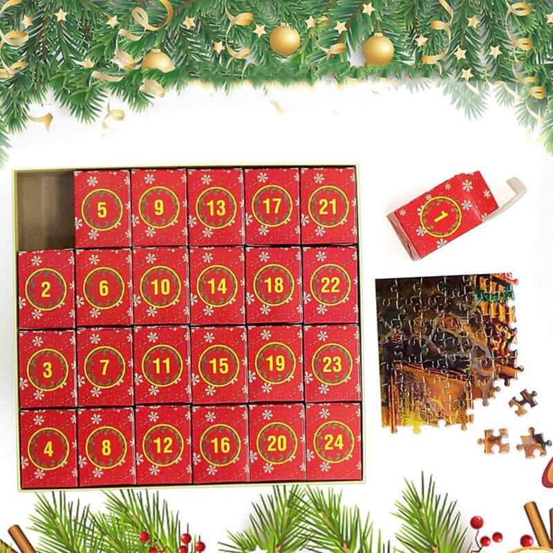 Julpussel Adventskalender – 24 Pussel i Ett Magiskt 1008-Bitars Julpussel