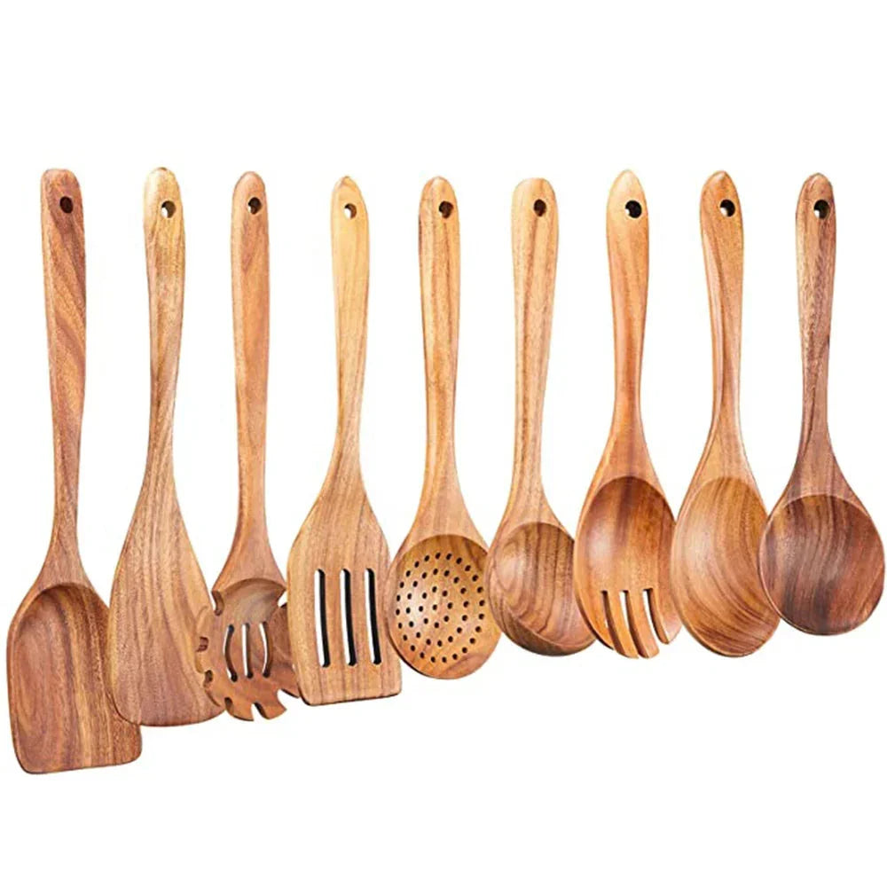 Ensemble d'ustensiles en bois de teck fait à la main