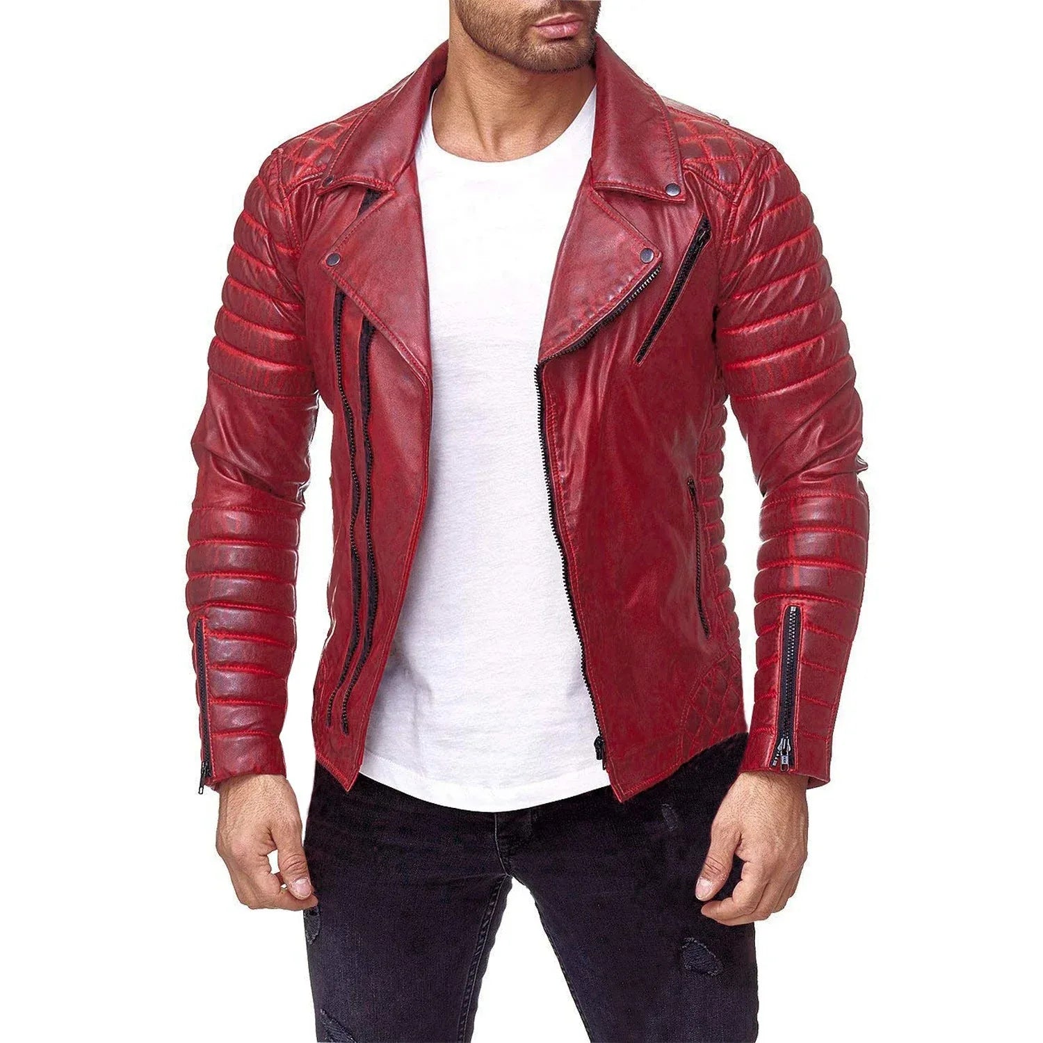 Men's Close Fit PU Leather Jacket