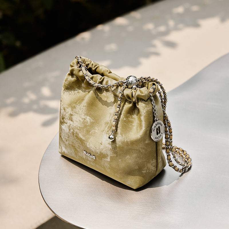 Metallic Leather Pleated Chain Strap Bag-3