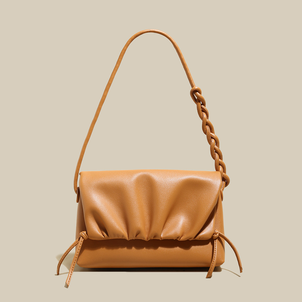 Pleated Semi-Braided Leather Shoulder Bag-0