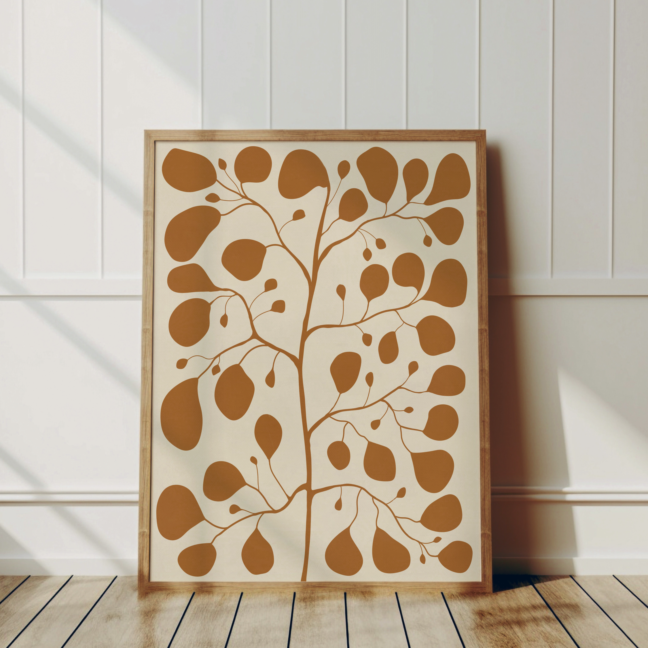 Affiche Botanisk avec Pilea Peperomioides – Japandi i Varmt Gult