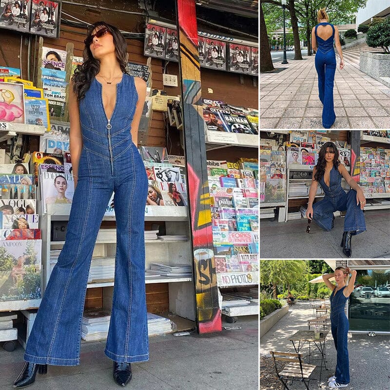 Rygglös Hjärta Denim Jumpsuit
