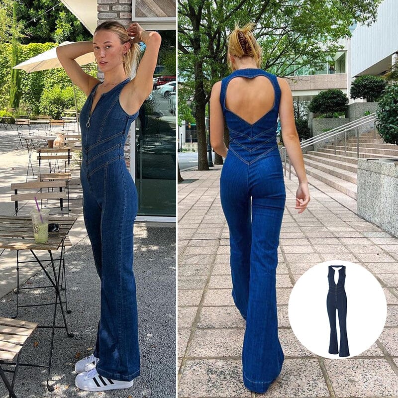Rygglös Hjärta Denim Jumpsuit