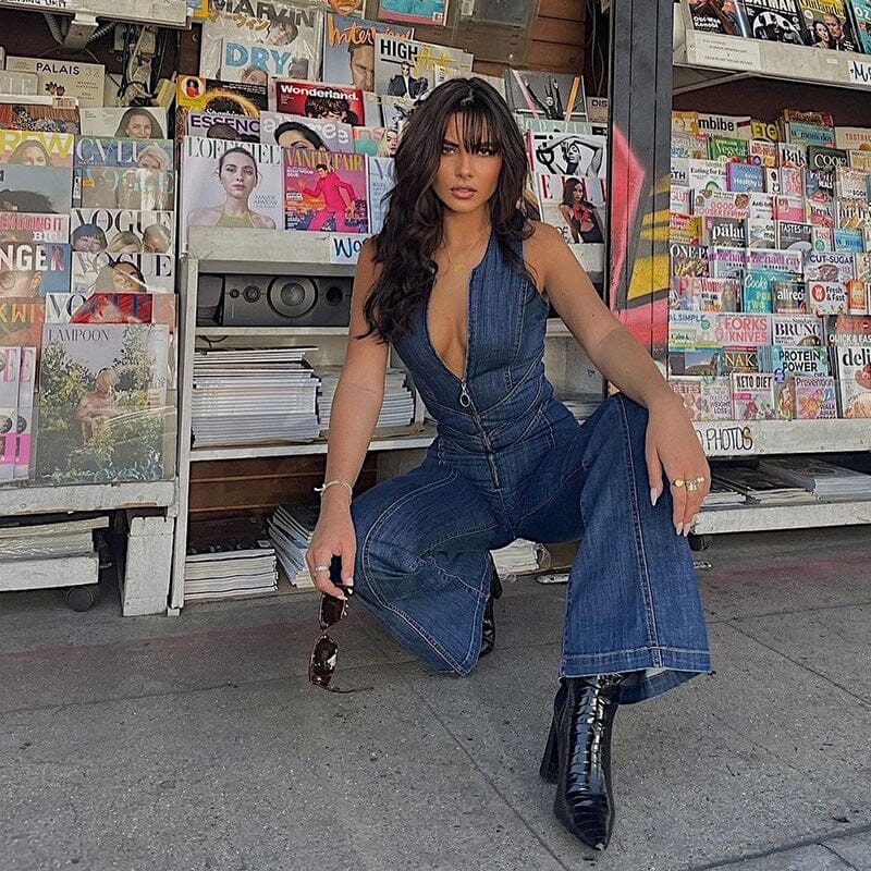 Rygglös Hjärta Denim Jumpsuit