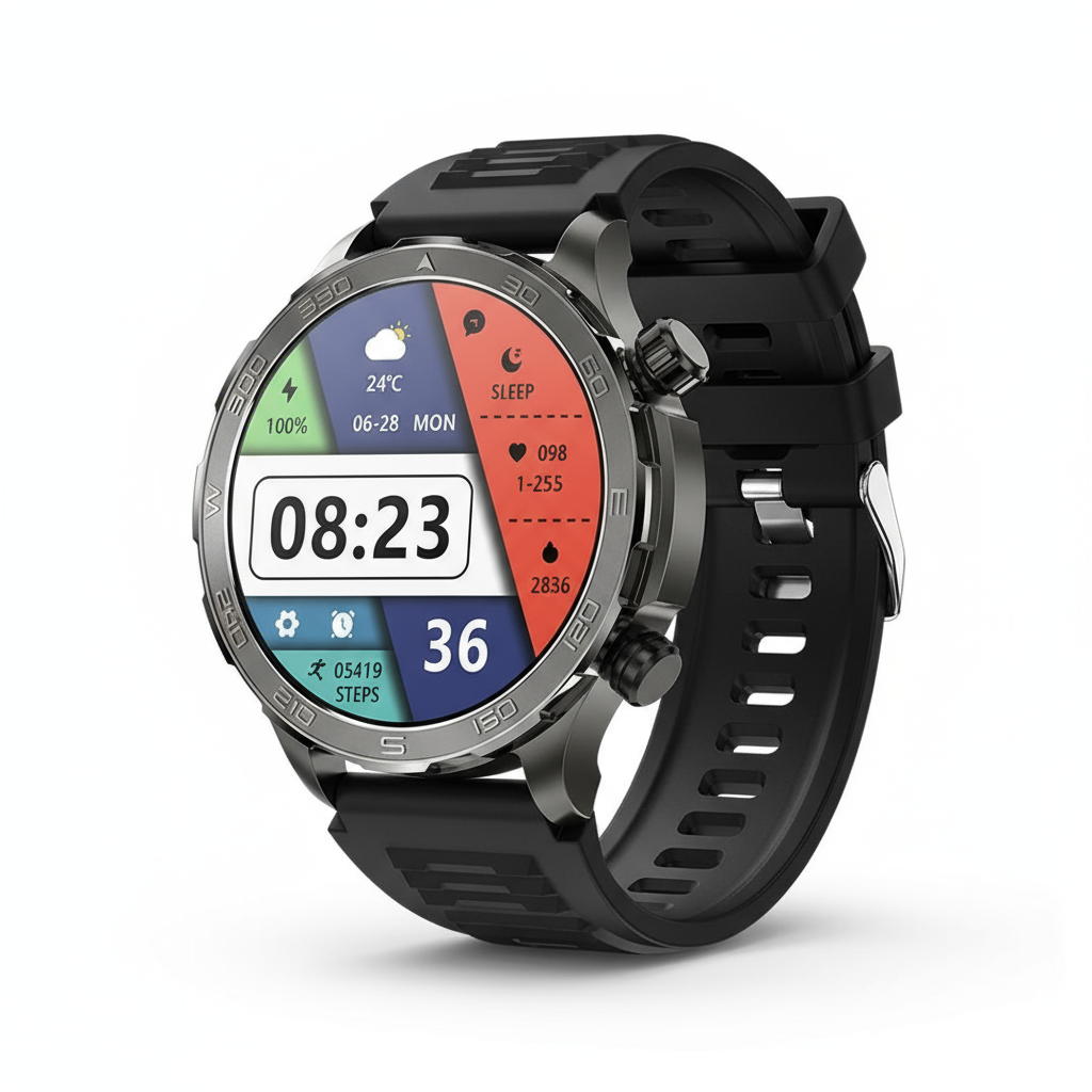 Smartklocka - Bluetooth-samtal, AMOLED HD-skärm, Pulsmätare, NFC, IP68 Vattentät, GPS