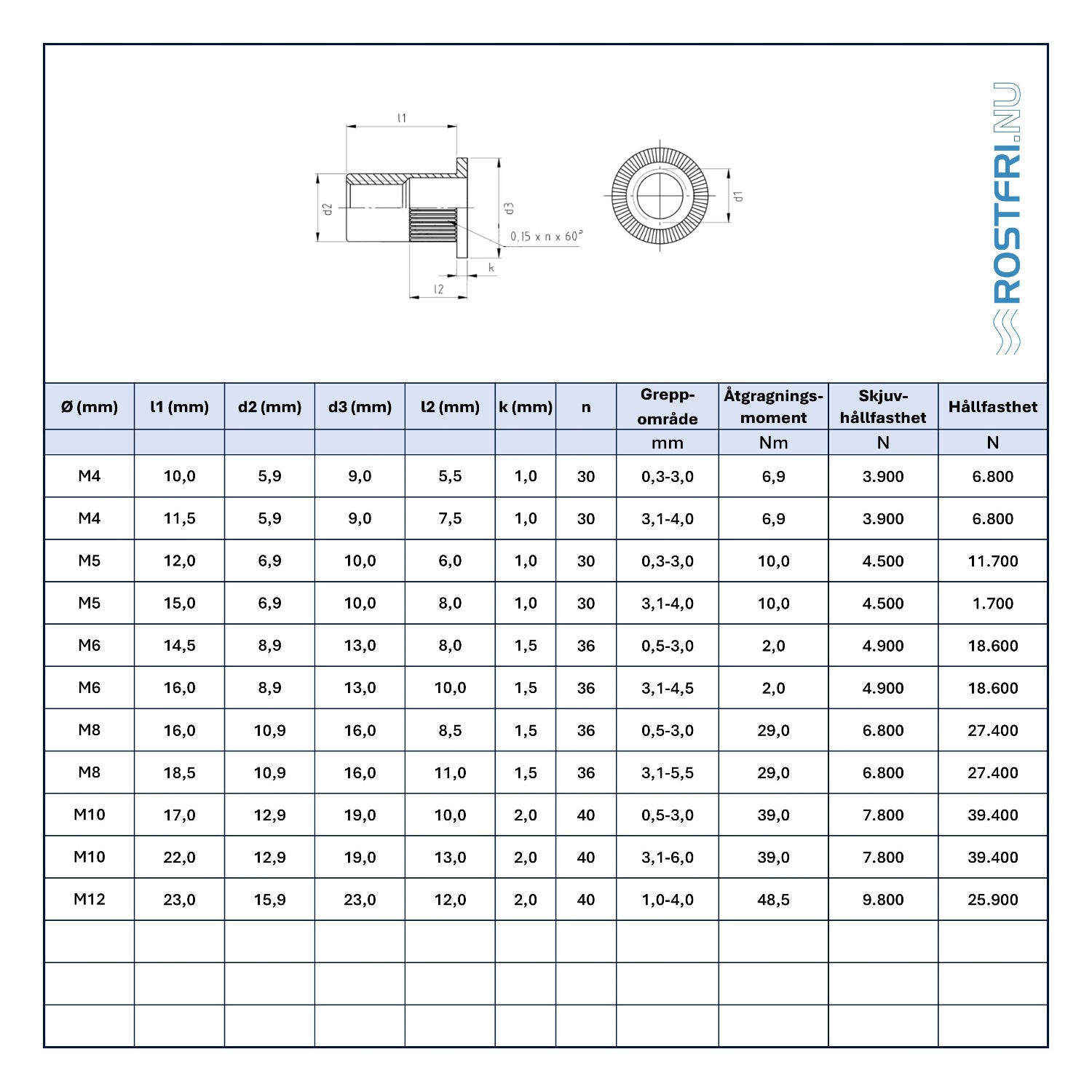Blindnitmutter | Cylinderhuvud | A2