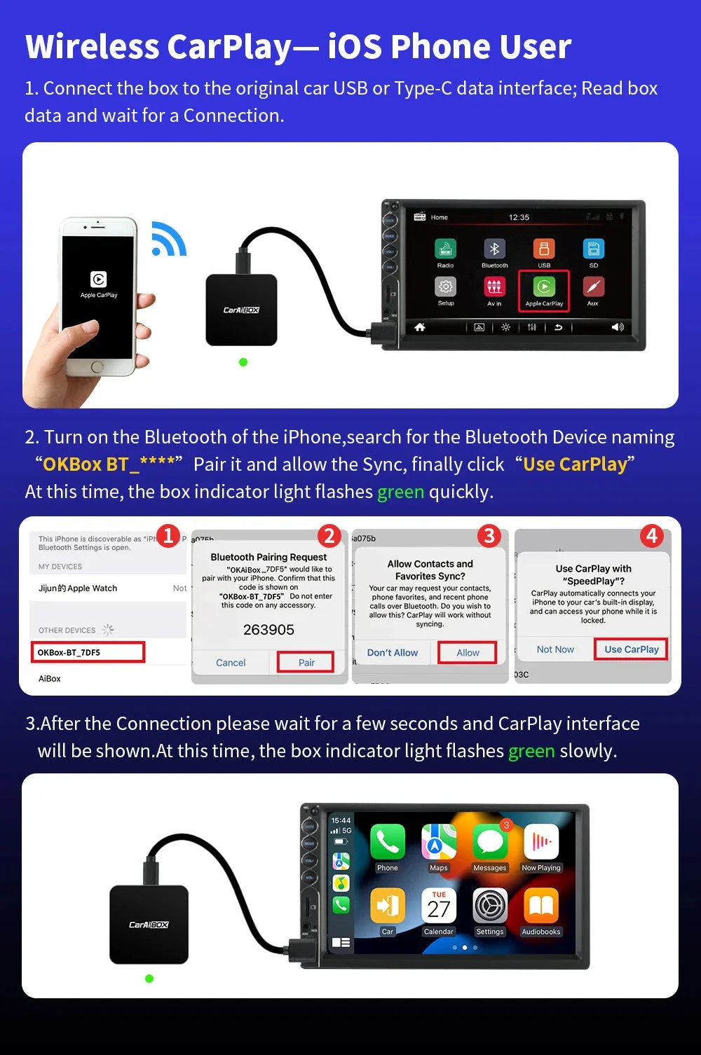 Trådlös Apple CarPlay & Android Auto Adapter