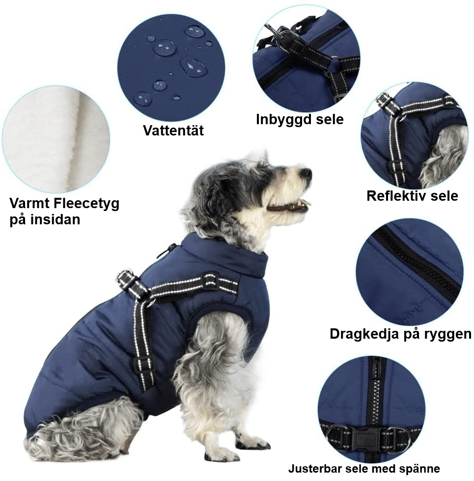 Varm hundjacka med inbyggd sele