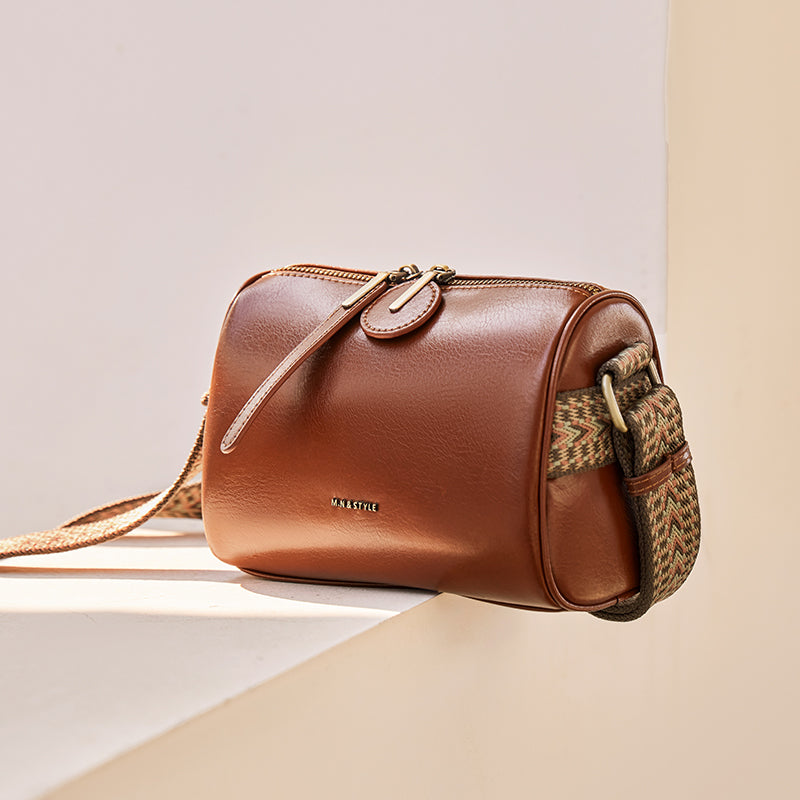 Vintage Wide Strap Brown Boston Bag-3
