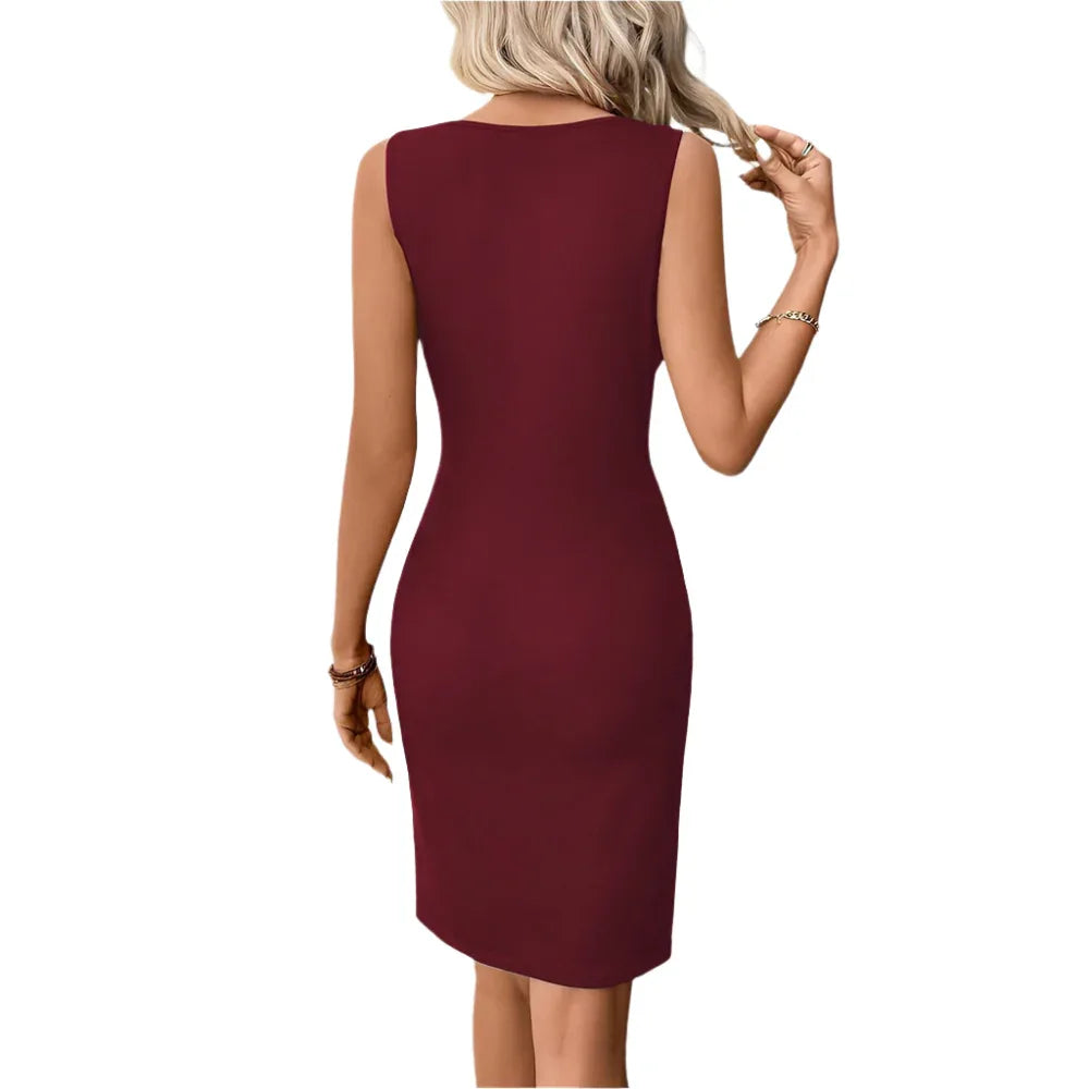 Women's Round Neck Slim-Fit Hollow-Out Sleeveless Dress